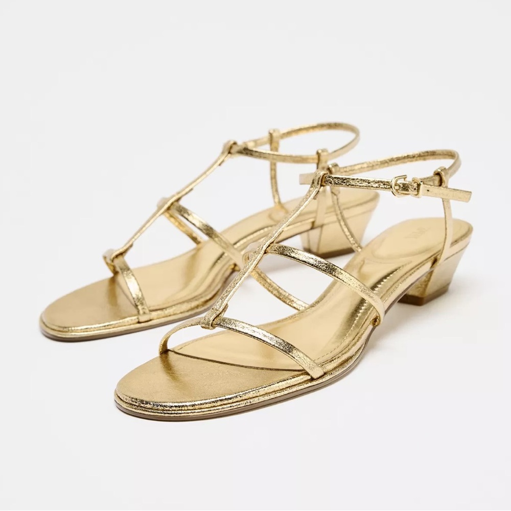 Zara Gold Strappy heeled Sandals